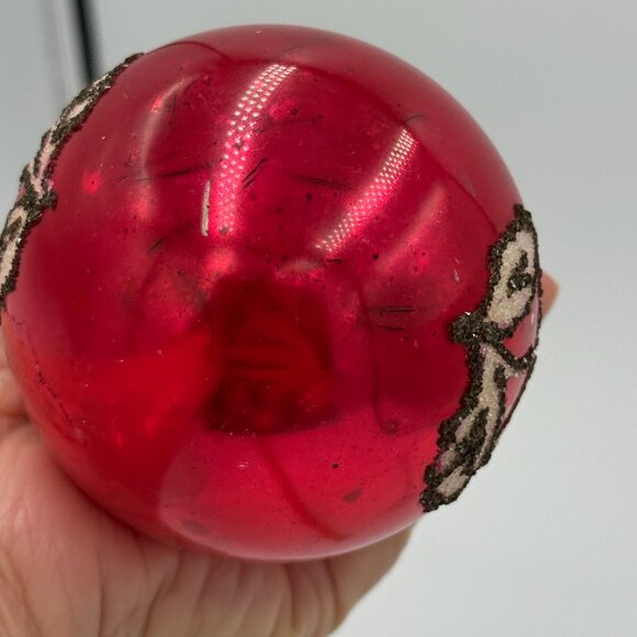 2 Vintage Austrian Plastic Cap Mica Christmas glass Ornaments Red Round Flower 2 - Picture 11 of 16